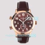 Swiss Replica Patek Philippe Calatrava Pilot Travel Time Watch Rose Gold with Brown Dial 
